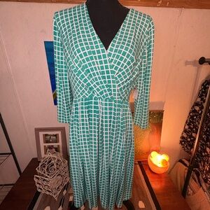 Coldwater Creek Teal Checkered Midi Dress